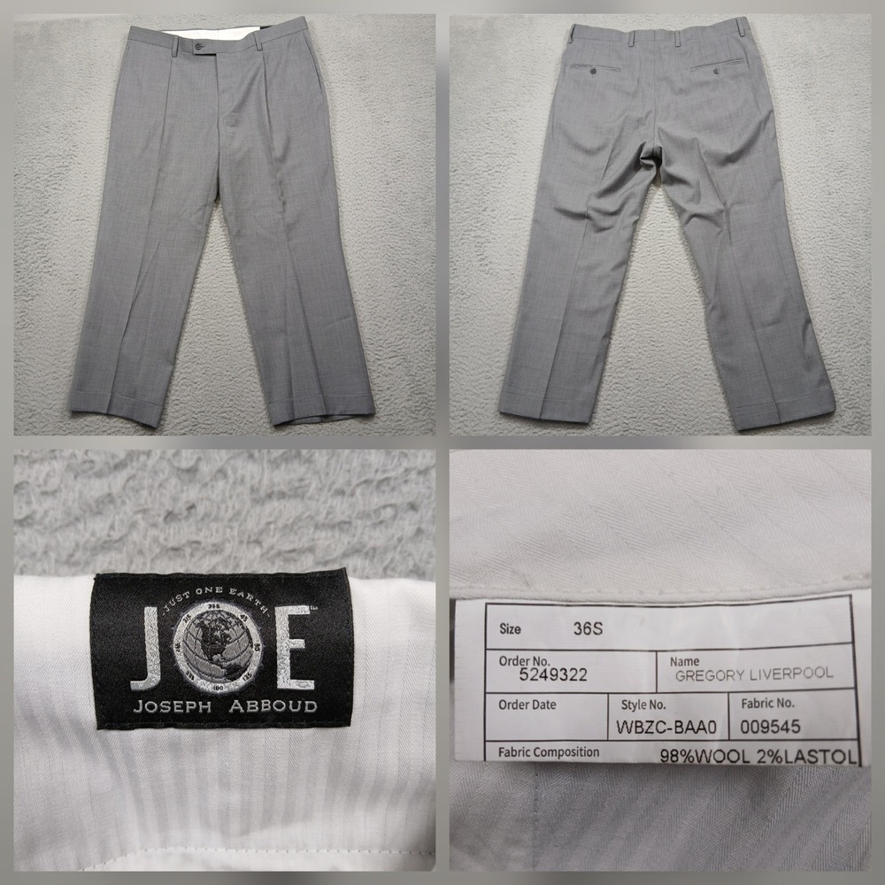 Joseph Abboud‎ Wool Dress Pants Men's 36S Gray 98% Wool Stretch Trousers